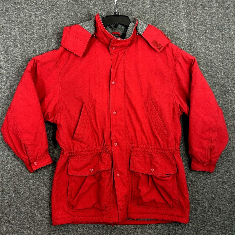 VTG Eddie Bauer‎ Jacket Mens Medium Red Fleece Lined Gorpcore Pocket Hooded 90s